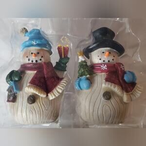 Set of 2 Holiday Christmas Winter Snow Snowman Home Decor Shelf Sitter